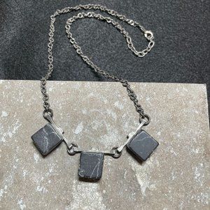 Patricia David Brutalist Style Granite and Pewter necklace, 21"